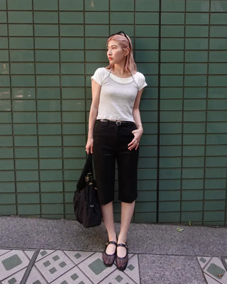 Slit hem slacks capri pants