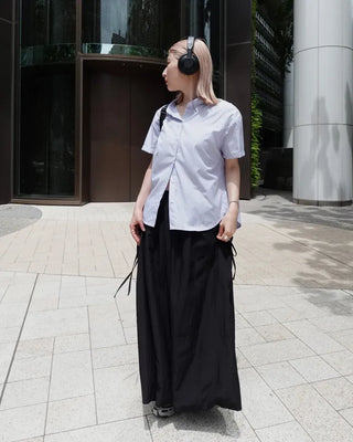 Drawstring pocket volume flared skirt