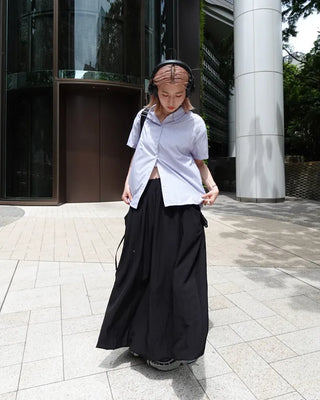 Drawstring pocket volume flared skirt