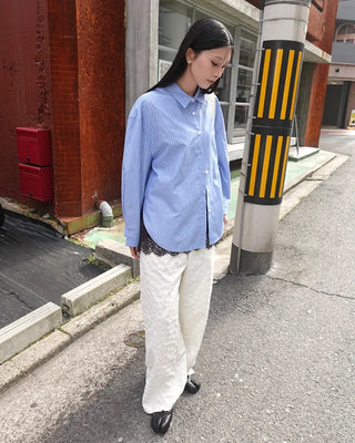 Pencil double stripe side round slit shirt