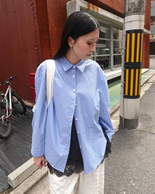 Pencil double stripe side round slit shirt