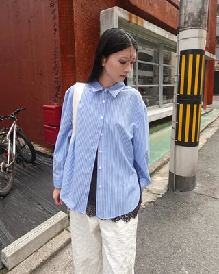 Pencil double stripe side round slit shirt