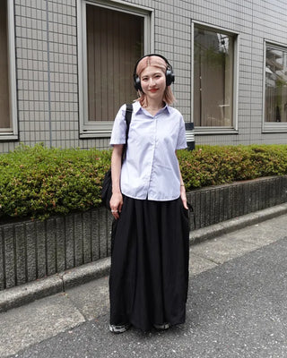 Drawstring pocket volume flared skirt