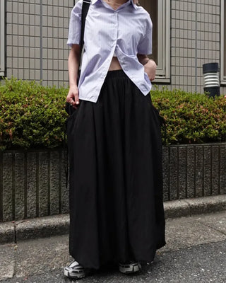 Drawstring pocket volume flared skirt