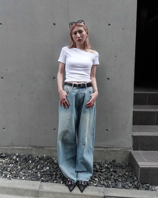 Asymmetrical Neck Slim Half T-Shirt