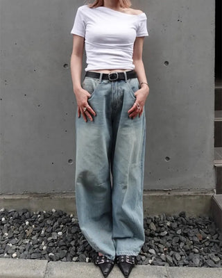 Asymmetrical Neck Slim Half T-Shirt