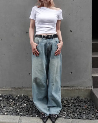 Asymmetrical Neck Slim Half T-Shirt