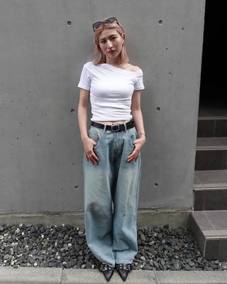Asymmetrical Neck Slim Half T-Shirt