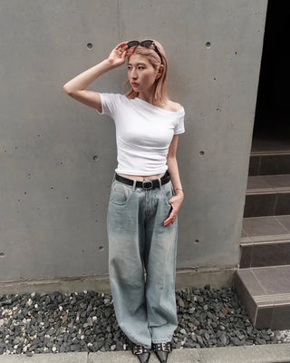 York Point Whisker Wash Wide Denim