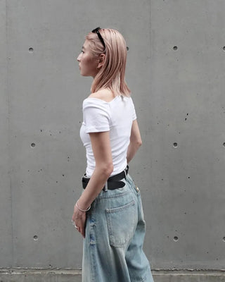 Asymmetrical Neck Slim Half T-Shirt