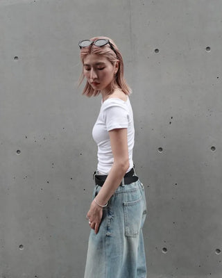 Asymmetrical Neck Slim Half T-Shirt