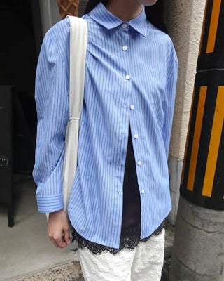 Pencil double stripe side round slit shirt