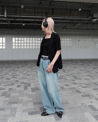 York Point Whisker Wash Wide Denim