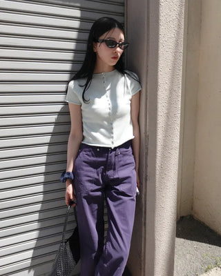 Shell button short-sleeved cardigan