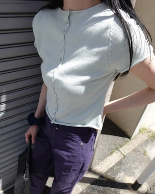 Shell button short-sleeved cardigan