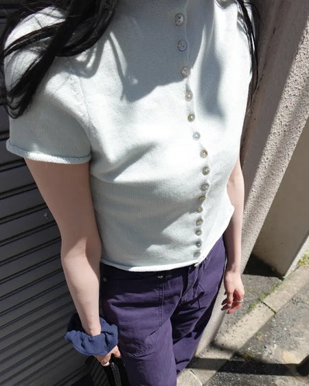 Shell button short-sleeved cardigan