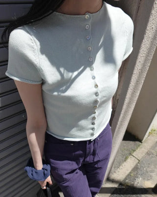Shell button short-sleeved cardigan