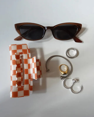 Block Check Square Hair Clip