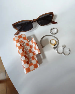 Block Check Square Hair Clip