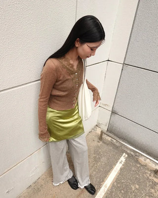 Lace-point V-neck cardigan