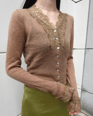 Lace-point V-neck cardigan