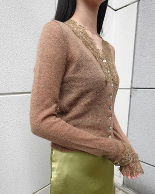 Lace-point V-neck cardigan