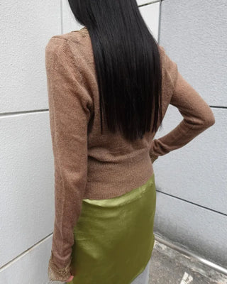 Lace-point V-neck cardigan