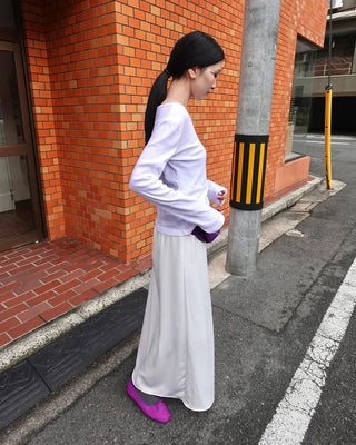 Suede ribbon flat shoes
