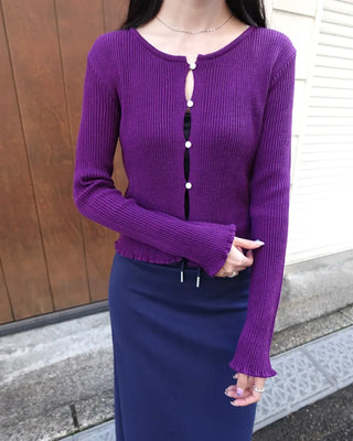 Ribbed Frill Slim Cardigan