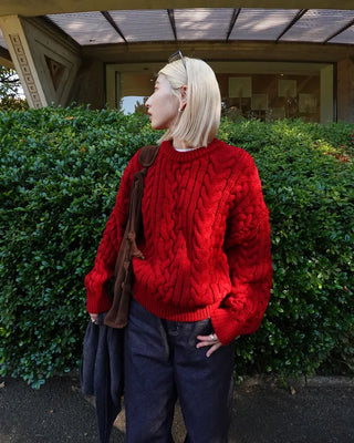 Drop Shoulder Bold Cable Crochet Sweater