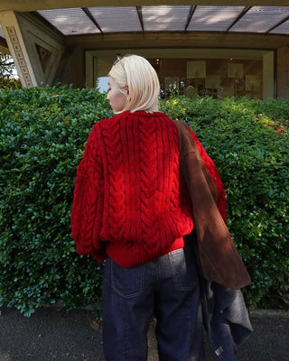 Drop Shoulder Bold Cable Crochet Sweater