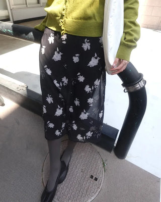 Flower Chiffon Midi Skirt