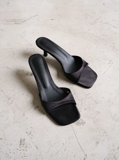 Modern satin square heel sandals