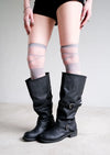 Double buckle leather wide long boots