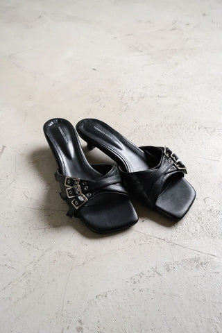Triple buckle strap sandals with heels