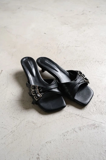 Triple buckle strap sandals with heels