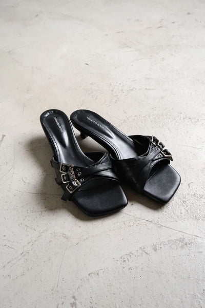 Triple buckle strap sandals with heels