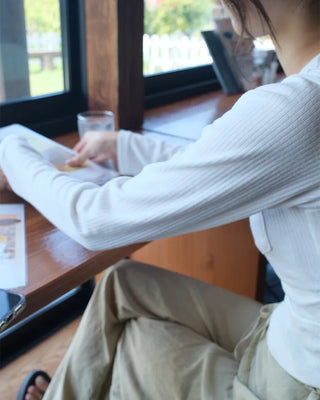 Ribbed Shirring Knit T-Shirt