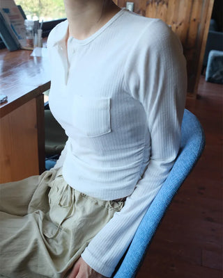 Ribbed Shirring Knit T-Shirt