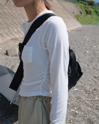 Ribbed Shirring Knit T-Shirt