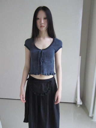 U Neck Tie Front Stretch Cotton Slim Fit Cropped Tee