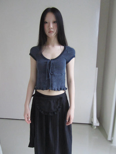 U Neck Tie Front Stretch Cotton Slim Fit Cropped Tee