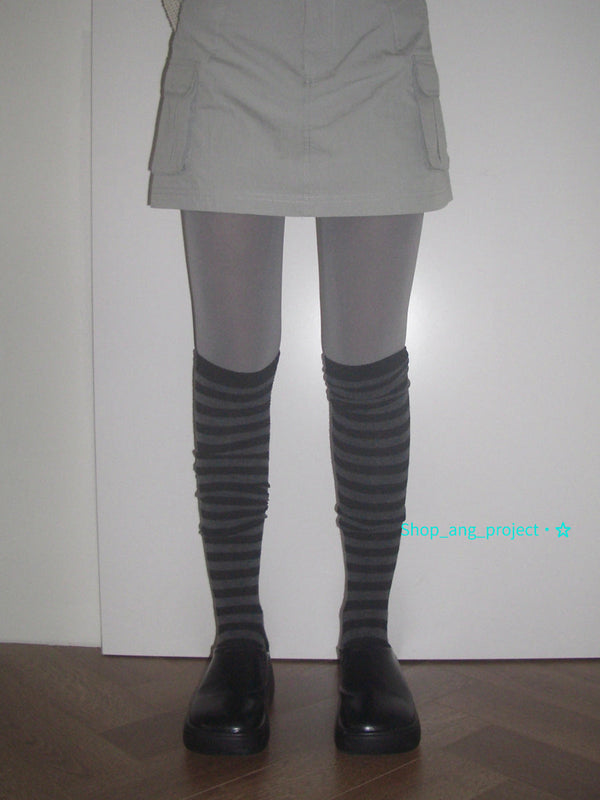 Vintage Black Gray Stripe High Socks
