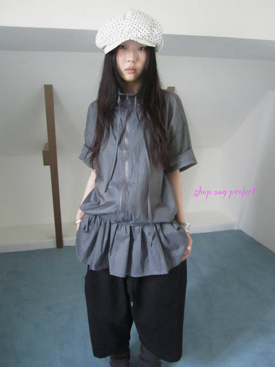 New Korean Functional Thin Layer Hem Hip Curtain Short Sleeve T-shirt Two-Piece Set