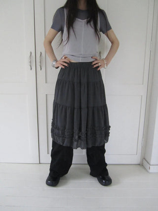 Vintage Lace Trimmed Layered Flared Mini Skirt