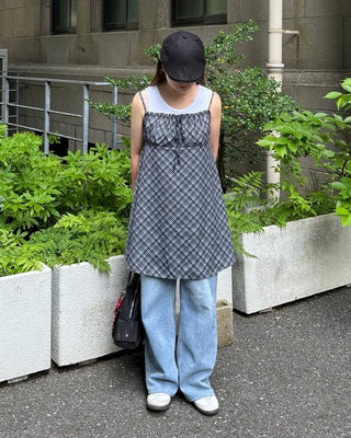 Checked camisole mini dress