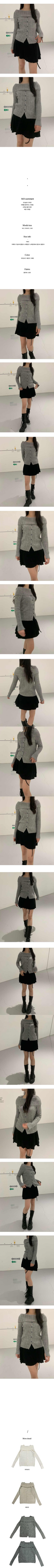 Off-shoulder button-slit ribbed knit