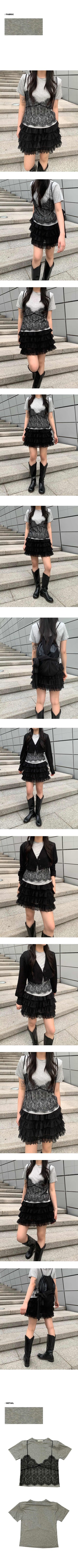 [SET] Lace Bustier Set Short-Sleeve T-Shirt