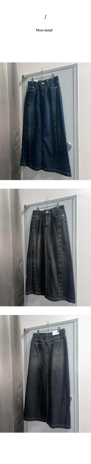 Line back slit maxi denim skirt