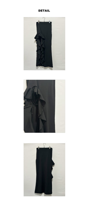 Frilled asymmetrical long skirt